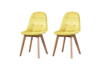 Made4us Chaises Alexia - lot de 2 chaises scandinave velours jaune pieds en bois massif design salle a manger salon 53 x 46 83 cm