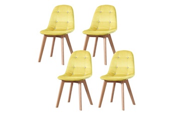 Made4us Chaises Alexia - lot de 4 chaises scandinave velours jaune pieds en bois massif design salle a manger salon 53 x 46 83 cm