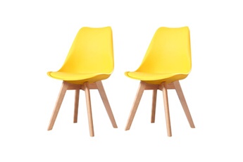 Made4us Chaises Clara - lot de 2 chaises scandinave jaune pieds en bois massif design salle à manger salon chambre 49 x 58 82 cm