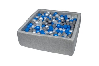 Balle, jouet sensoriel Velinda Piscine à balles pour enfant, 90x90 cm, aire de jeu + 450 balles perle, bleu, gris