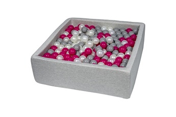 Balle, jouet sensoriel Velinda Piscine à balles pour enfant, 90x90 cm, aire de jeu + 450 balles perle, rose, gris