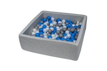 Balle, jouet sensoriel Velinda Piscine à balles pour enfant, 90x90 cm, aire de jeu + 300 balles perle, bleu, gris