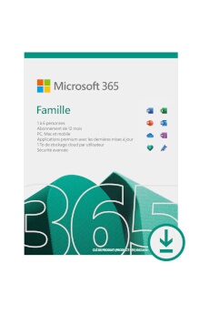 Microsoft Logiciel 365 famille - licence 1 an postes illimités 6 utilisateurs a télécharger