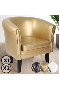 fauteuil de salon miadomodo  fauteuil chesterfield - en simili cuir et bois, avec eléments décoratifs en cuivre, 58 x 71 x 70 cm, doré - chaise, cabriolet, meuble de salon