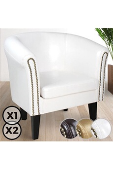 fauteuil de salon miadomodo  fauteuil chesterfield - en simili cuir et bois, avec eléments décoratifs en cuivre, 58 x 71 x 70 cm, blanc - chaise, cabriolet, meuble de salon