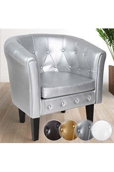 fauteuil de salon miadomodo  fauteuil chesterfield - en simili cuir et bois, avec eléments décoratifs touffetés, 58 x 71 x 70 cm, argenté - chaise, cabriolet, meuble de salon