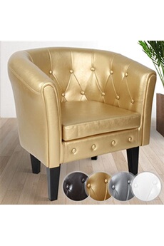 fauteuil de salon miadomodo  fauteuil chesterfield - en simili cuir et bois, avec eléments décoratifs touffetés, 58 x 71 x 70 cm, doré - chaise, cabriolet, meuble de salon