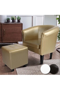 fauteuil de salon miadomodo  fauteuil chesterfield avec repose-pied - en simili cuir, avec eléments décoratifs en cuivre, doré - chaise, cabriolet, tabouret pouf, meuble de