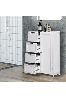 armoire miadomodo  meuble de salle de bain - 4 tiroirs et 1 compartiment fermé avec etagère réglable, 55x30x82 cm, blanc - meuble de rangement, armoire, commode,