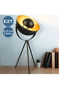 lampe à poser jago  lampe de table trépied - avec abat-jour métallique noir et doré, orientable, e27 max. 60 w, led, style industriel vintage - lampe de chevet, à