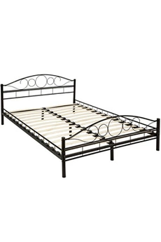 lit 2 places tectake lit design romantique avec sommier - 200 x 140 cm - noir/noir