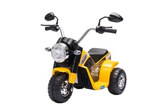 Véhicule électrique pour enfant HOMCOM Moto électrique enfant chopper tout-terrain 6 v 20 w marche av ar 3 roues effets lumineux et sonores jaune noir