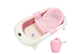 Baignoire bébé Einfeben Bébé baignoire bébé nacelle enfants pliable pliable bain sûr 3 en 1 0-6 ans avec pieds portable rose