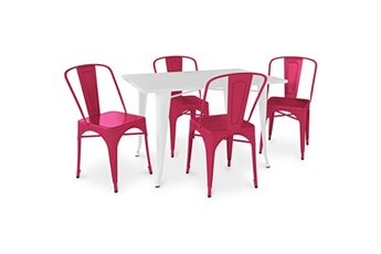 Iconik Interior Chaises Table de salle à manger + x4 chaises set bistrot metalix design industriel métal - nouvelle edition fuchsia