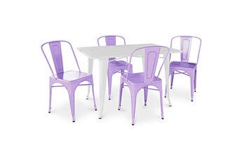 Iconik Interior Chaises Table de salle à manger + x4 chaises set bistrot metalix design industriel métal - nouvelle edition violet pastel