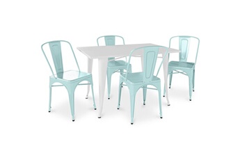 Iconik Interior Chaises Table de salle à manger + x4 chaises set bistrot metalix design industriel métal - nouvelle edition vert pâle