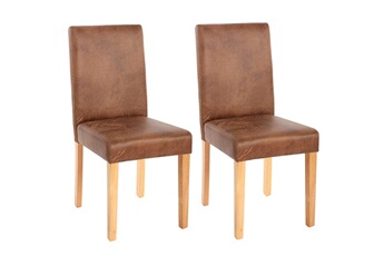 Décoshop26 Chaises Lot de 2 chaises salle à manger simili-cuir marron vieilli pieds clairs cds04051