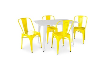 Iconik Interior Chaises Table de salle à manger + x4 chaises set bistrot metalix design industriel métal - nouvelle edition jaune