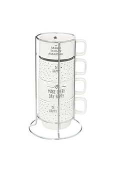tasse et mugs secret de gourmet - lot de 4 mugs sur rack happy 22cl blanc