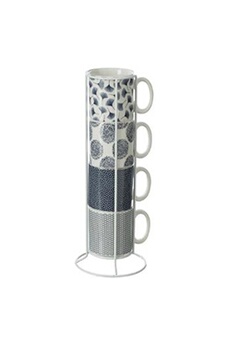 tasse et mugs secret de gourmet - lot de 4 mugs & rack japan 26cl blanc