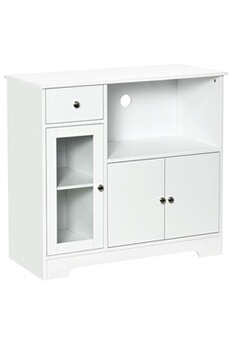 rangement enfant homcom meuble micro-ondes pour cuisine - tiroir, 3 portes, niche - dim. 90l x 40l x 82h cm - mdf blanc