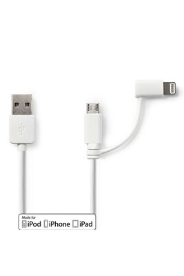 Cables USB Nedis - Câble Lightning - USB mâle pour Micro-USB de type B, Lightning mâle - 1 m - blanc - rond