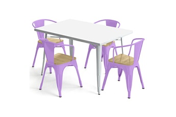 Iconik Interior Chaises Table de salle à manger + x4 chaises avec accoudoir en acier set bistrot metalix design industriel - nouvelle edition violet clair