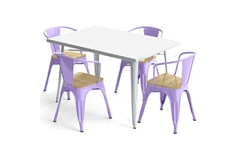 Iconik Interior Chaises Table de salle à manger + x4 chaises avec accoudoir en acier set bistrot metalix design industriel - nouvelle edition violet pastel