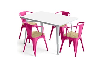 Iconik Interior Chaises Table de salle à manger + x4 chaises avec accoudoir en acier set bistrot metalix design industriel - nouvelle edition fuchsia