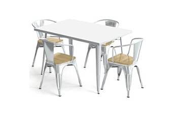 Iconik Interior Chaises Table de salle à manger + x4 chaises avec accoudoir en acier set bistrot metalix design industriel - nouvelle edition