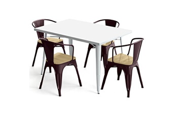 Iconik Interior Chaises Table de salle à manger + x4 chaises avec accoudoir en acier set bistrot metalix design industriel - nouvelle edition bronze