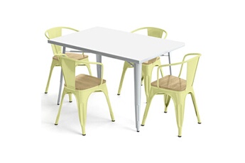 Iconik Interior Chaises Table de salle à manger + x4 chaises avec accoudoir en acier set bistrot metalix design industriel - nouvelle edition jaune pâle