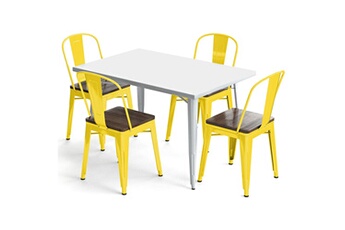 Iconik Interior Chaises Table de salle à manger + x4 chaises set bistrot metalix design industriel métal et bois foncé - nouvelle edition jaune