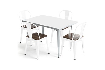 Iconik Interior Chaises Table de salle à manger + x4 chaises set bistrot metalix design industriel métal et bois foncé - nouvelle edition blanc