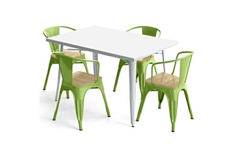 Iconik Interior Chaises Table de salle à manger + x4 chaises avec accoudoir en acier set bistrot metalix design industriel - nouvelle edition vert clair