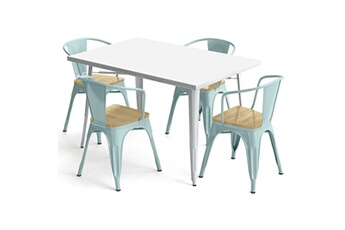 Iconik Interior Chaises Table de salle à manger + x4 chaises avec accoudoir en acier set bistrot metalix design industriel - nouvelle edition vert pâle