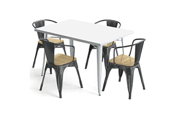 Iconik Interior Chaises Table de salle à manger + x4 chaises avec accoudoir en acier set bistrot metalix design industriel - nouvelle edition
