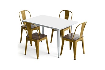 Iconik Interior Chaises Table de salle à manger + x4 chaises set bistrot metalix design industriel métal et bois foncé - nouvelle edition doré