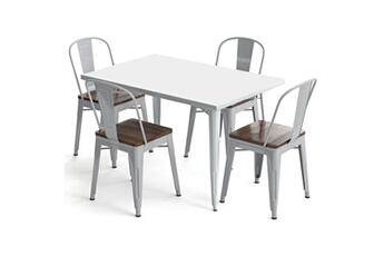 Iconik Interior Chaises Table de salle à manger + x4 chaises set bistrot metalix design industriel métal et bois foncé - nouvelle edition gris clair