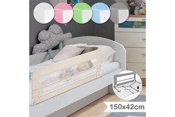 Barrière de lit bébé Infantastic Barrière de lit pour enfant - pliable, portable, 150 x 42 cm, cadre en acier, en tissu, lavable, beige