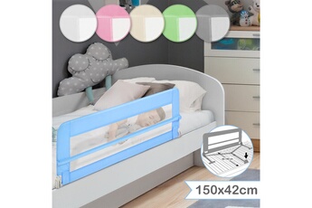 Barrière de lit bébé Infantastic Barrière de lit pour enfant - pliable, portable, 150 x 42 cm, cadre en acier, en tissu, lavable, bleu