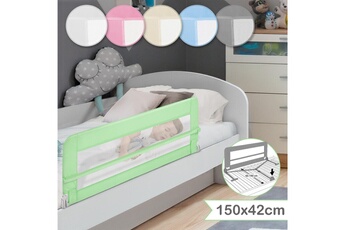 Barrière de lit bébé Infantastic Barrière de lit pour enfant - pliable, portable, 150 x 42 cm, cadre en acier, en tissu, lavable, vert