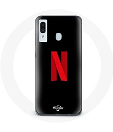 Coque pour Samsung Galaxy A20 Netflix Logo rouge fond noir