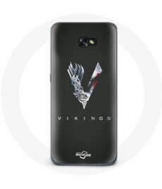 Coque pour Samsung Galaxy A8 2016 Vikings Série Saison 6 logo V Epée Gris Fond Noir