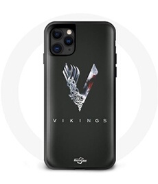 Coque pour Iphone 11 Pro Vikings Série Saison 6 logo V Epée Gris Fond Noir
