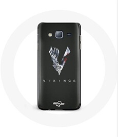 Coque pour Samsung Galaxy j7 2016 Vikings Série Saison 6 logo V Epée Gris Fond Noir