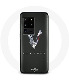 Coque pour Samsung Galaxy S20 Ultra Vikings Série Saison 6 logo V Epée Gris Fond Noir