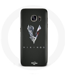 Coque pour Samsung Galaxy S7 Edge Vikings Série Saison 6 logo V Epée Gris Fond Noir