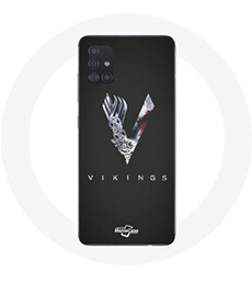 Coque pour Samsung Galaxy A71 Vikings Série Saison 6 logo V Epée Gris Fond Noir