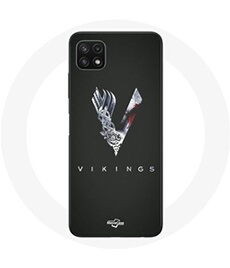 Coque pour Samsung Galaxy A22 5G Vikings Série Saison 6 logo V Epée Gris Fond Noir